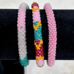 HAND CRAFTED in Nepal Beaded Bracelets (set of 3) #112